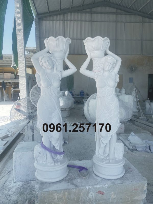 Tượng cô gái nghệ thuật bằng đá trắng